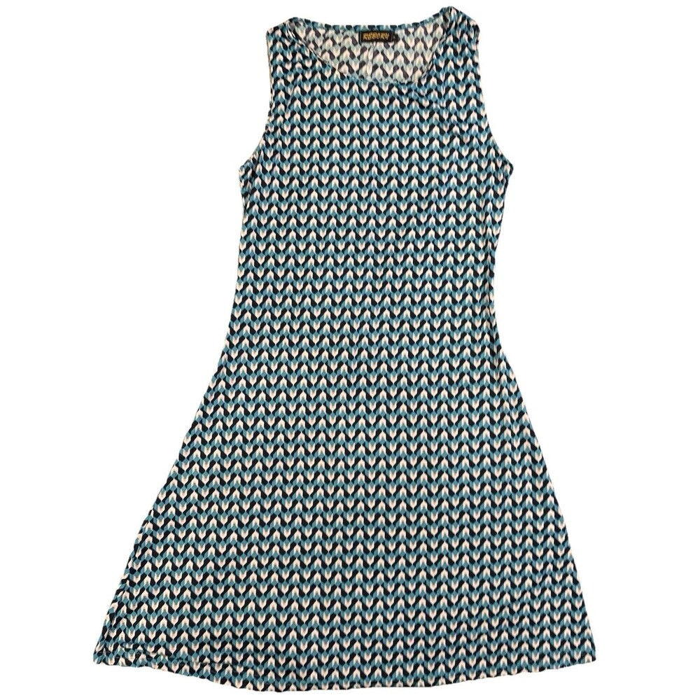Vintage Y2K 2000 90s Reborn Dress Small Blue Abstract Pattern Flare
